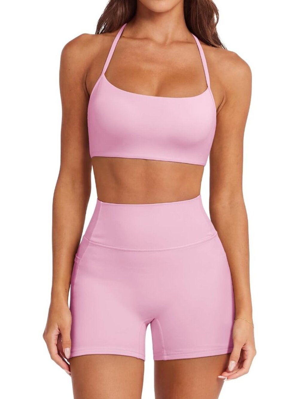 Stylish Women's 2-Piece Workout Set | Padded Halter Bra & High-Waisted Biker